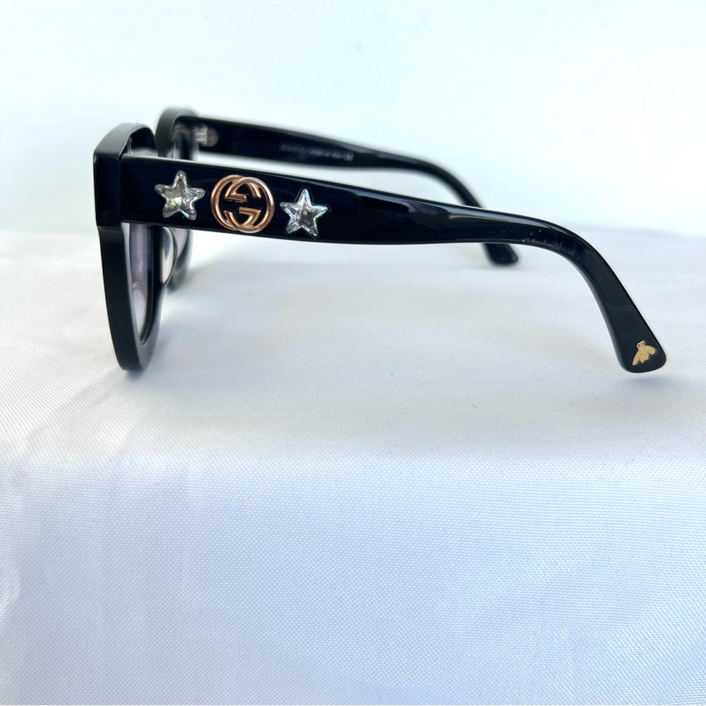 GUCCI Italy GG0208S Crystal Star Cat Eye Gray Gradient Lens Black Frame Sunglass - Picture 8 of 15